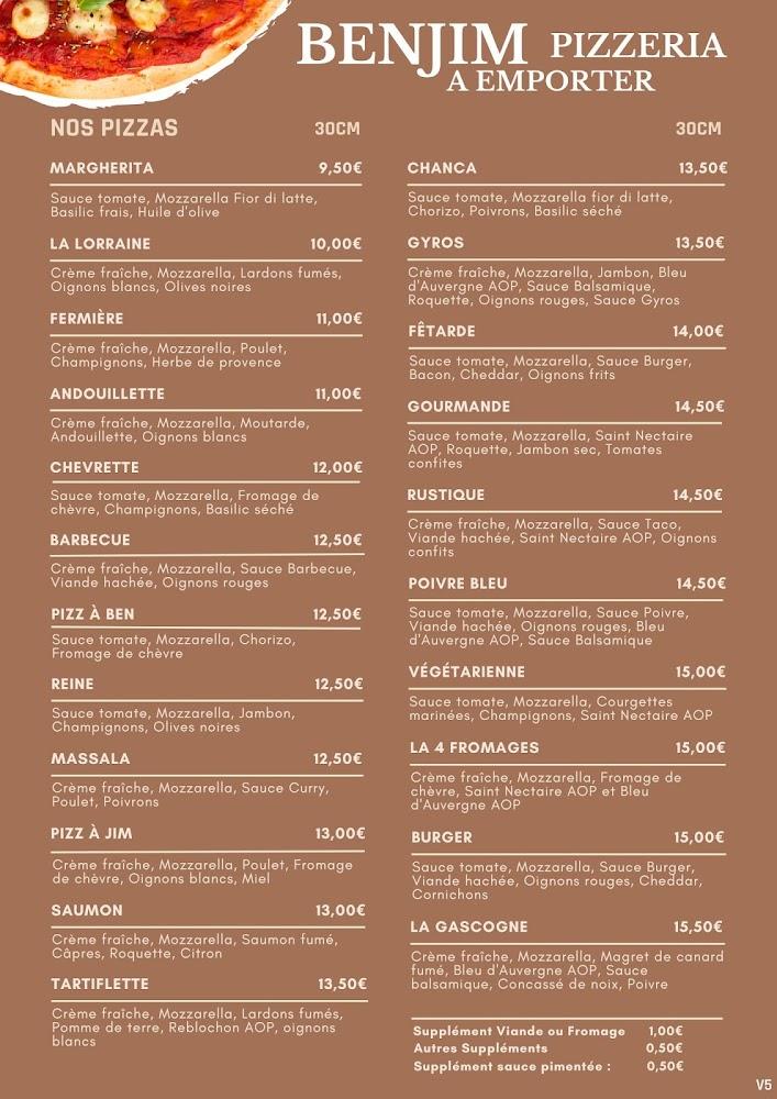 BENJIM PIZZERIA - Menu Image 1